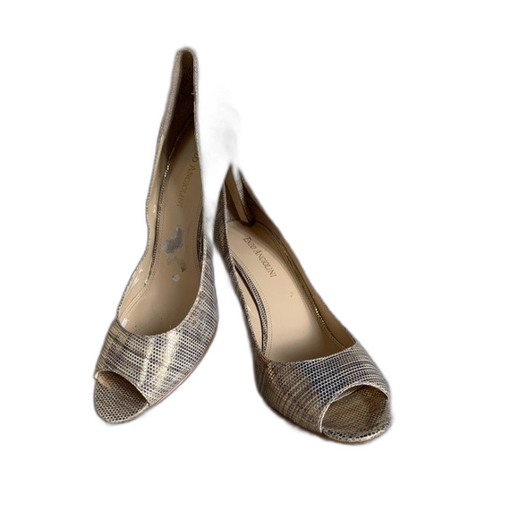 Enzo Angiolini Tanen Iridescent Light Gold Peep Toe Platform Heels Size 8.5N - Picture 1 of 9